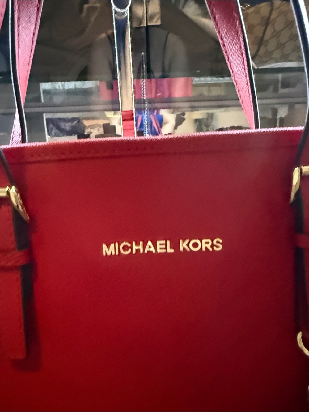 Michael Kors Bright Red Leather Tote with Gold MK Charm - Picture 4 of 16